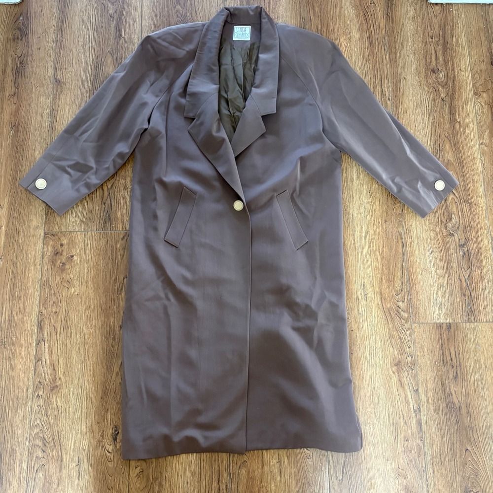 VTG 80s Linda Richards 100%‎ Wool Trench Coat Mauve Brown Made in USA sz 12 FLAW